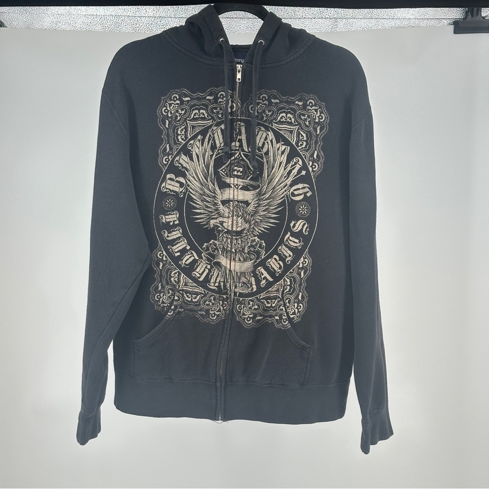 Men’s XL Billabong Affliction‎ Style Y2K Black Gray Hoodie Gothic Emo Streetwear